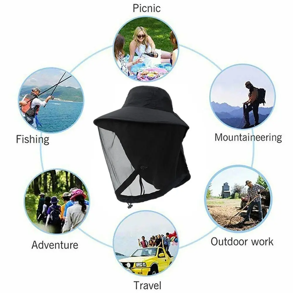 Summer Insect Proof Cap Mosquito Hat For Women Men Face Neck Protection Bucket Hat Outdoor Jungle Farm Fishing Sun Hat