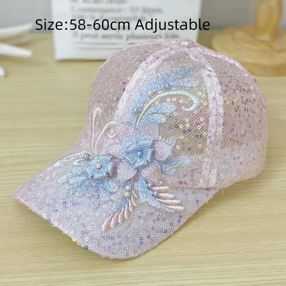 Summer Lace Baseball Cap Mesh Embroidered Flowers Duck Tongue Hat Breathable Sunscreen Hat For Women Girls