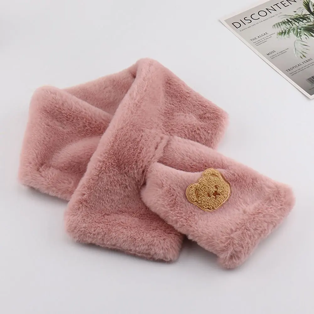 Women Winter Warm Thicken Cross Collar Scarf Solid Color Cute Bear Faux Rabbit Fur Plush Elegant Shawl Scarfs