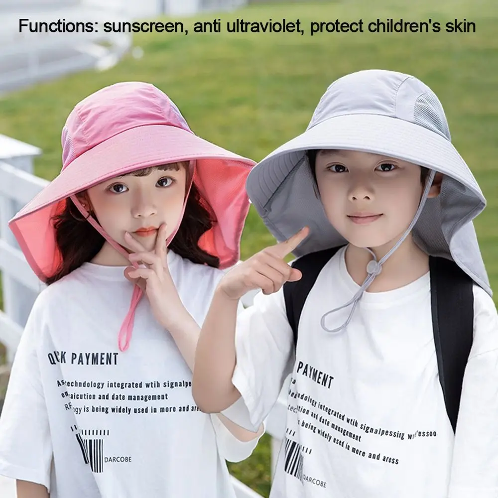 Children Summer Bucket Hats Boy Girl UV Protection Outdoor Beach Sun Hat Flap Cap Adjustable Wide Brim Cap