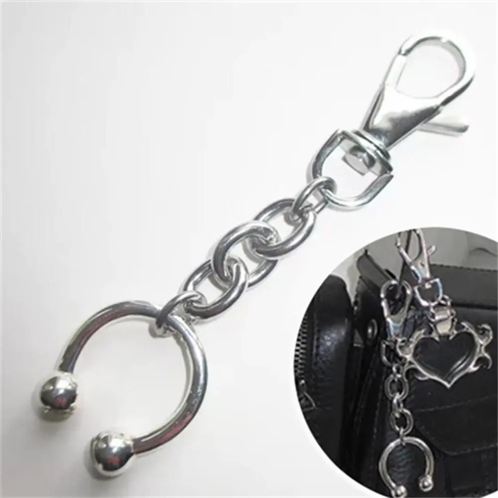 Punk Charm Horseshoe Clip Keychain Y2K Fashion Geometric Silver Keychains Backpack Pendant Goth Accessories