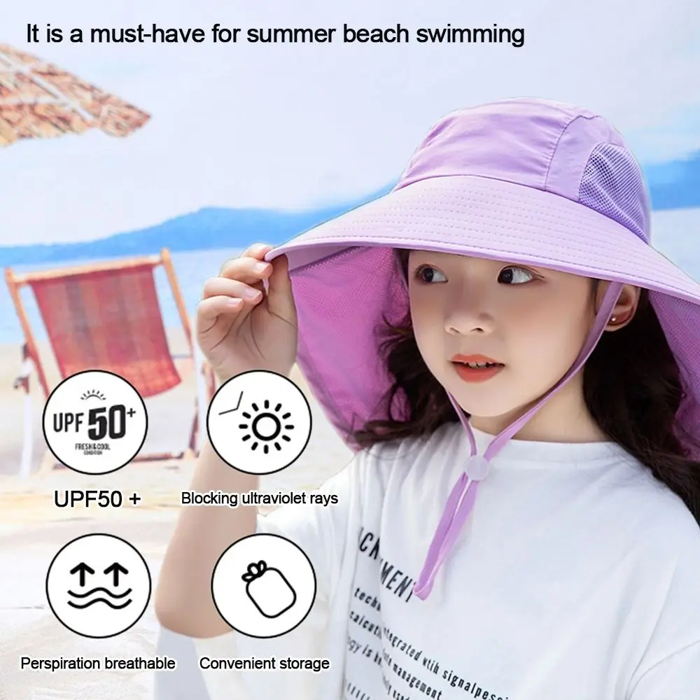 Children Summer Bucket Hats Boy Girl UV Protection Outdoor Beach Sun Hat Flap Cap Adjustable Wide Brim Cap