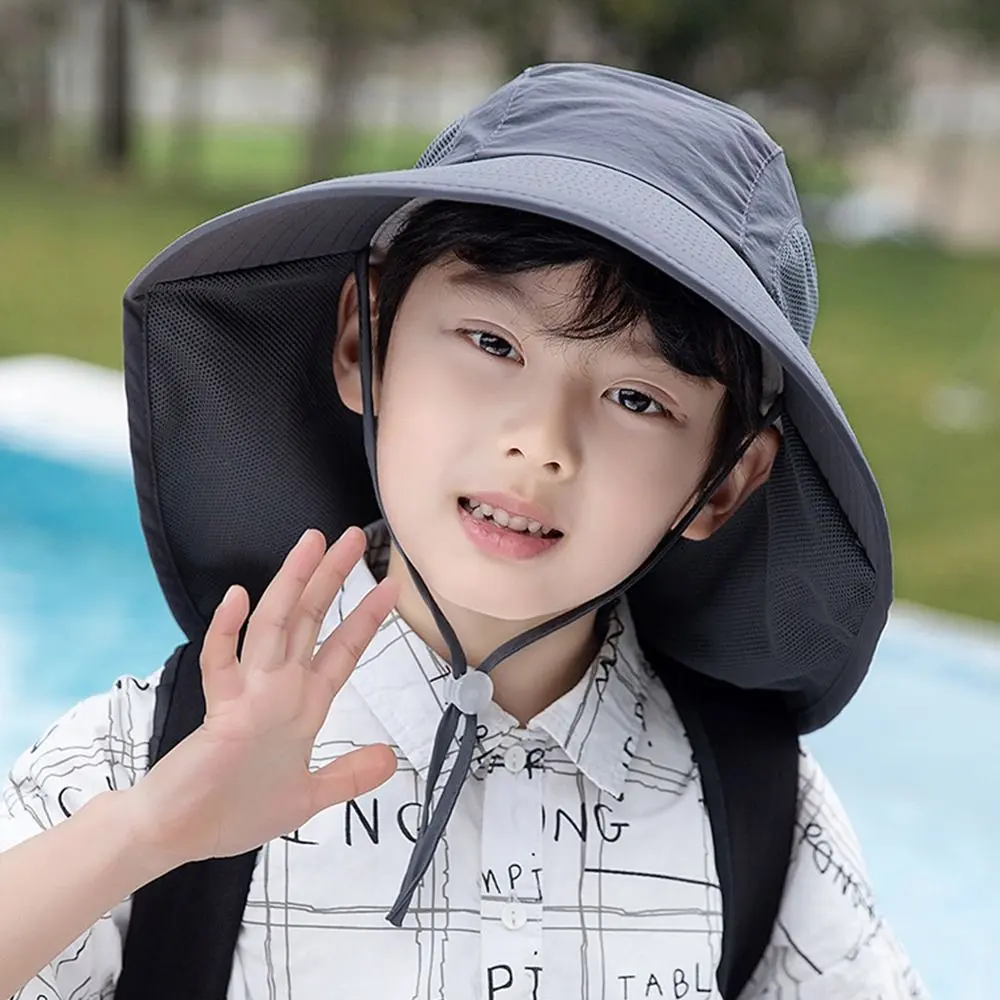 Children Summer Bucket Hats Boy Girl UV Protection Outdoor Beach Sun Hat Flap Cap Adjustable Wide Brim Cap
