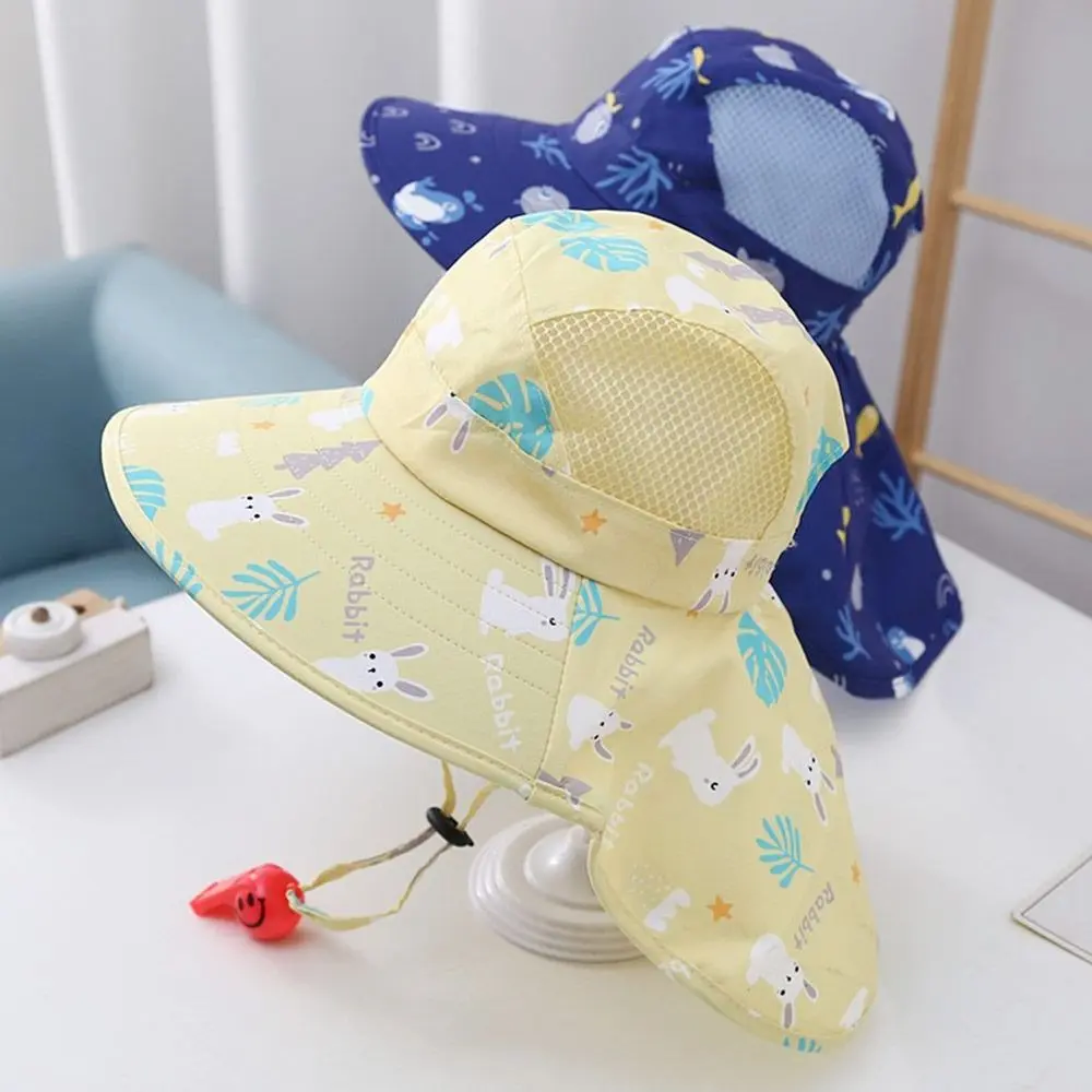 Summer Baby Sun Hat Bucket Cap With Whistle For Girls Boys UV Protection Polyester Sun Cap Cute Cartoon Panama Hat Toddler