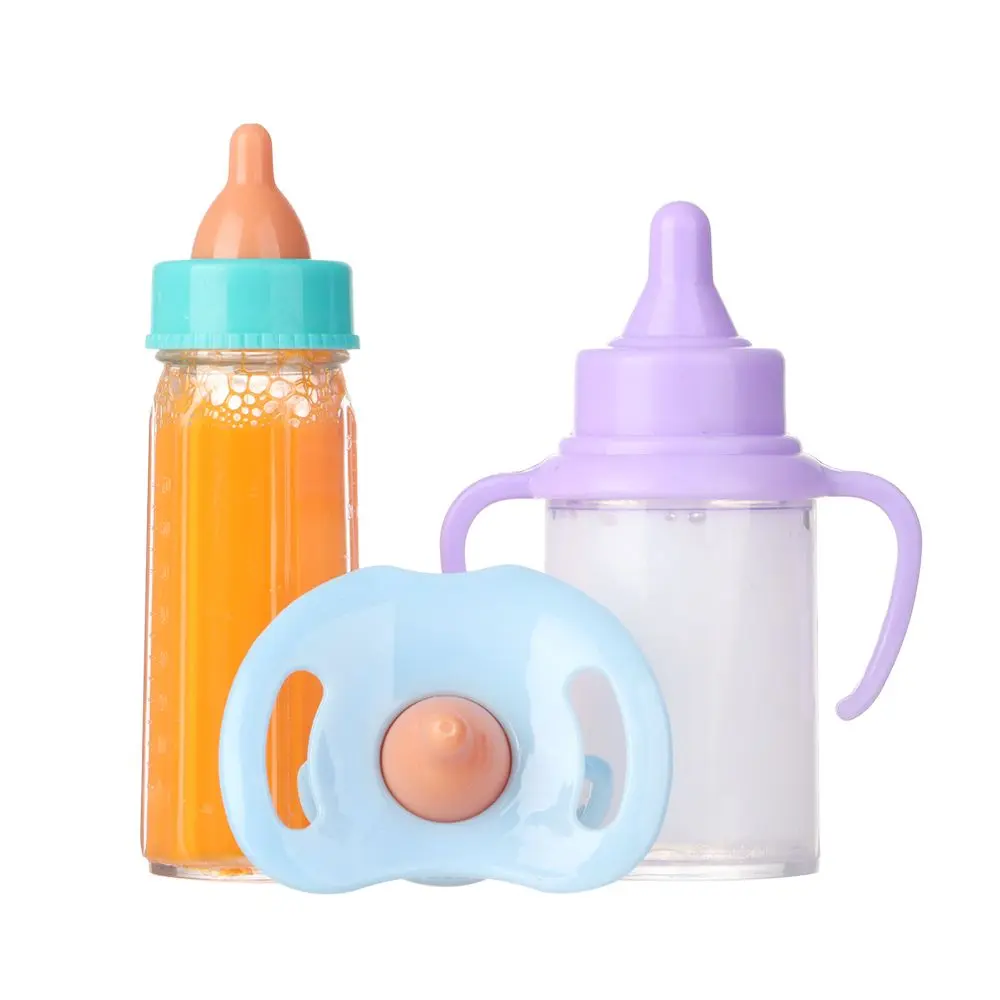 18inch Doll Magic Milk Juice Bottles with Pacifier Bibs fit Newborn Dolls Nipple Bottle Dollhouse Toys Cute Dolls Accessories
