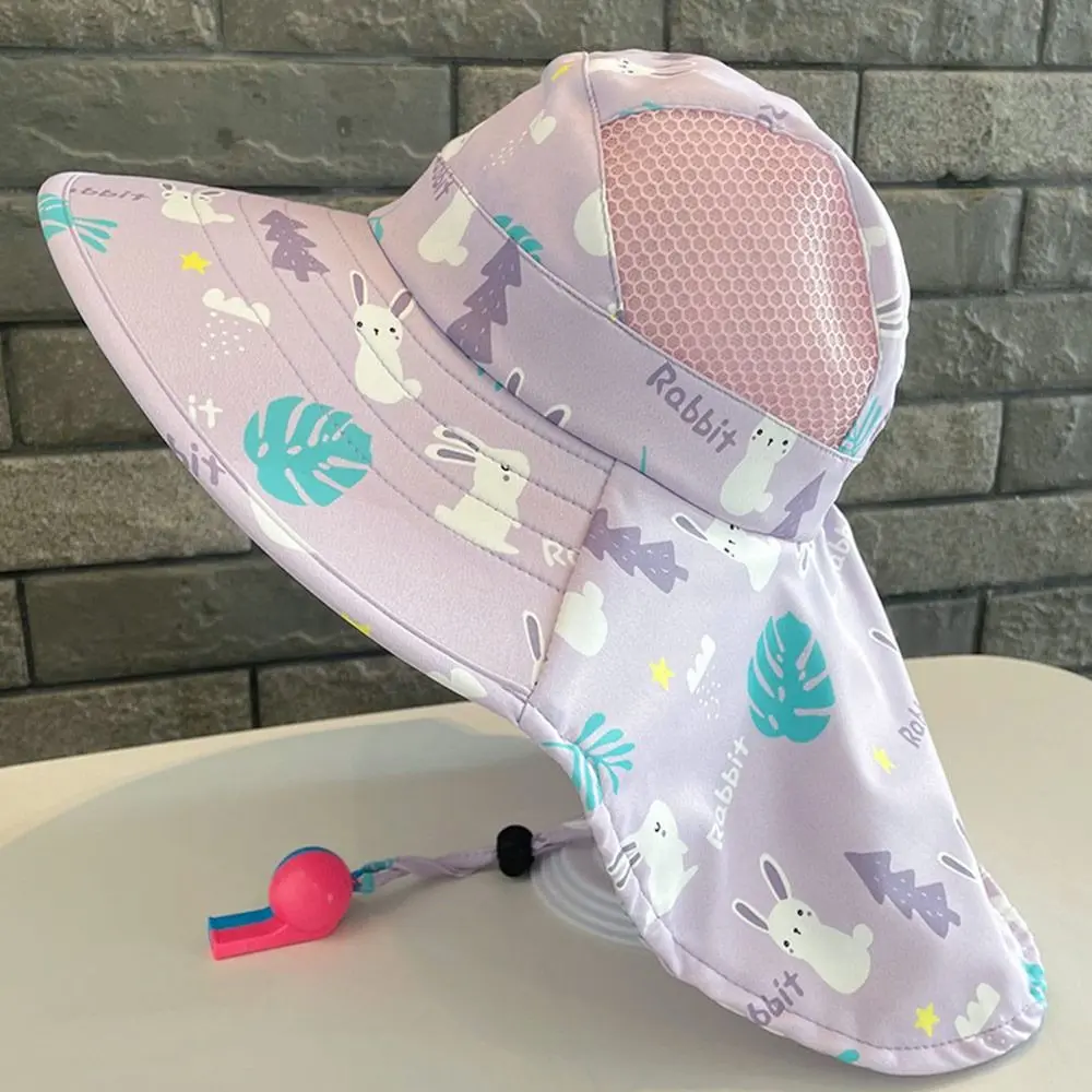 Summer Baby Sun Hat Bucket Cap With Whistle For Girls Boys UV Protection Polyester Sun Cap Cute Cartoon Panama Hat Toddler