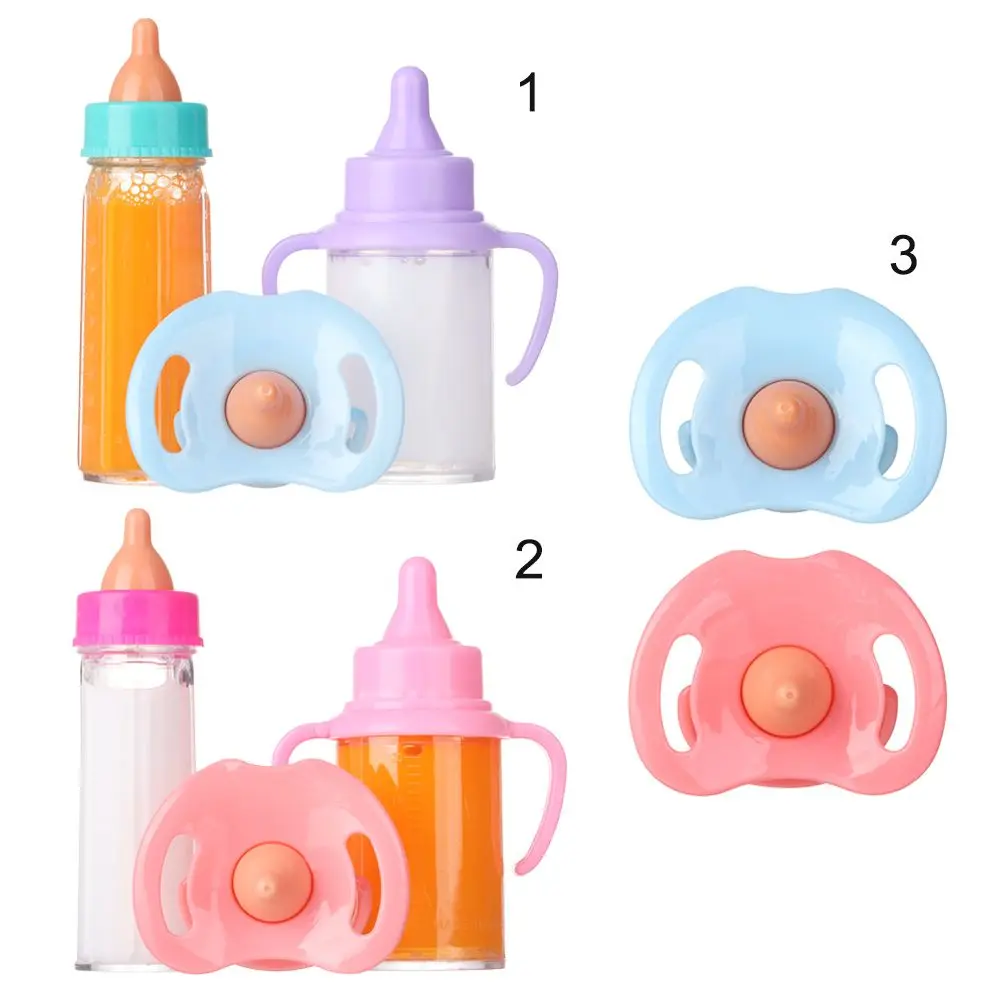 18inch Doll Magic Milk Juice Bottles with Pacifier Bibs fit Newborn Dolls Nipple Bottle Dollhouse Toys Cute Dolls Accessories