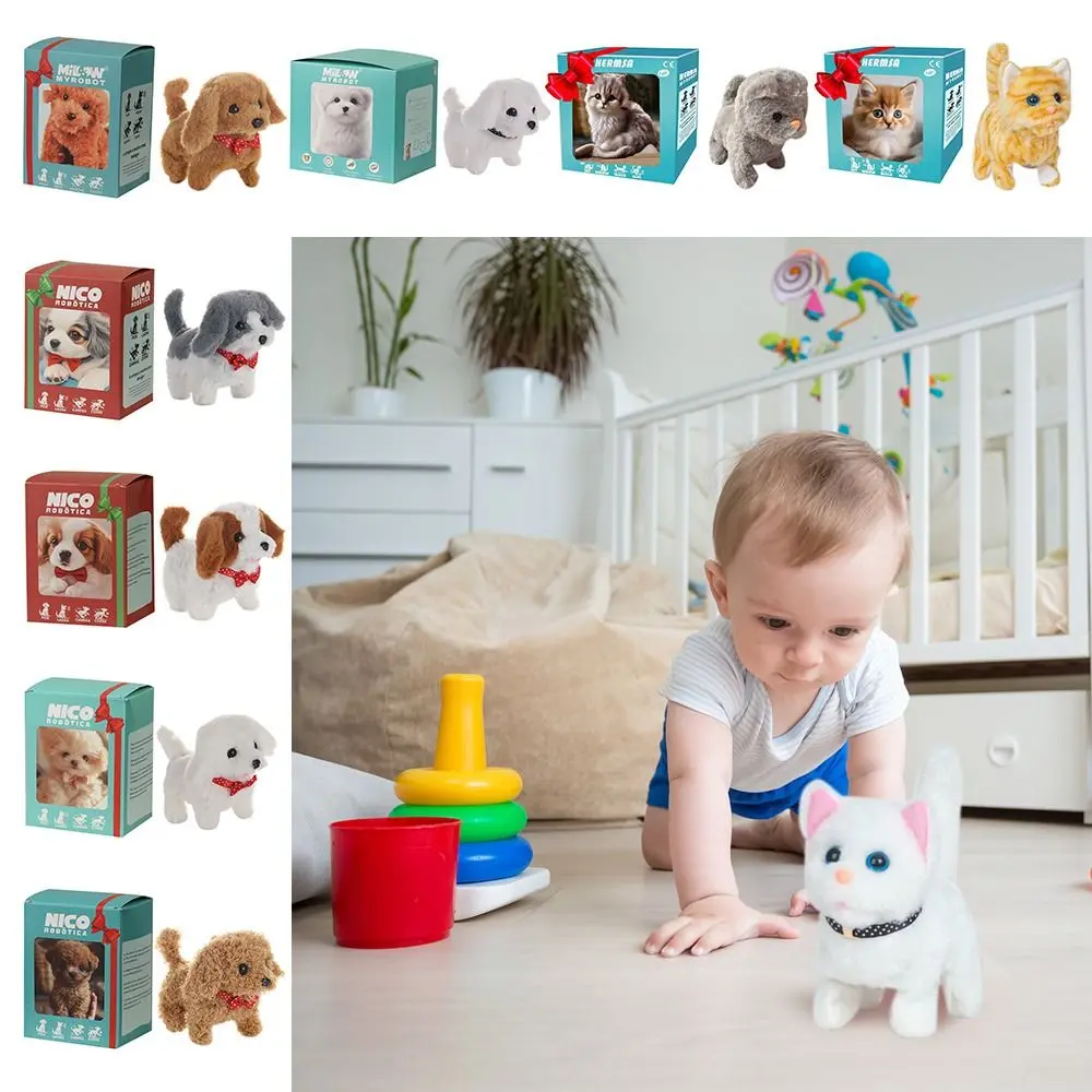 Interactive Puppy Robot Plush Toy Dog Robot Puppy Walking Barking Tail Wagging Walking Dog Toy Educational Gift