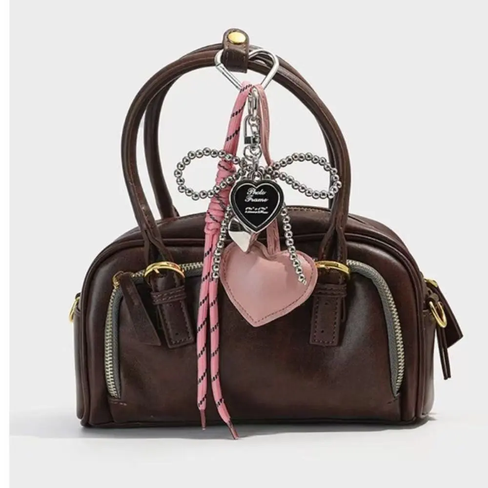 Fashion Charm Tassel Love Heart Pendant Handmade Creative Bowknot Keychain Cute Glossy Pendant Keychain Bag Accessories