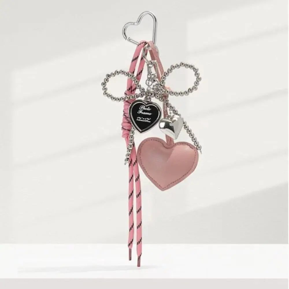 Fashion Charm Tassel Love Heart Pendant Handmade Creative Bowknot Keychain Cute Glossy Pendant Keychain Bag Accessories