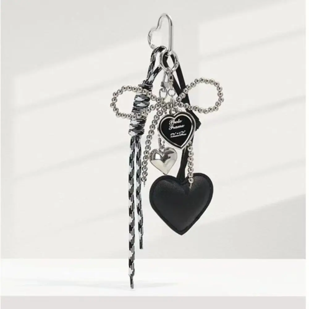 Fashion Charm Tassel Love Heart Pendant Handmade Creative Bowknot Keychain Cute Glossy Pendant Keychain Bag Accessories