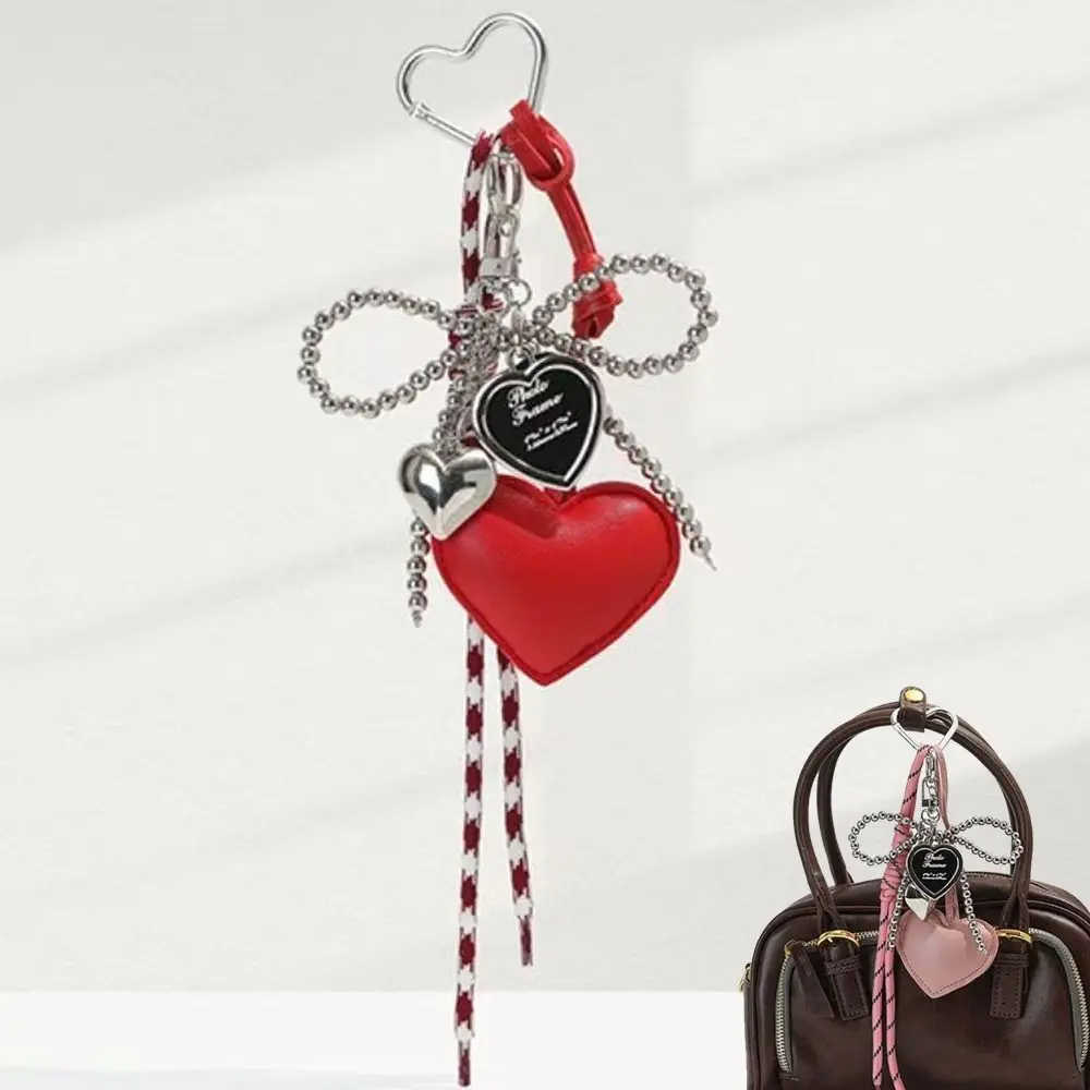 Fashion Charm Tassel Love Heart Pendant Handmade Creative Bowknot Keychain Cute Glossy Pendant Keychain Bag Accessories
