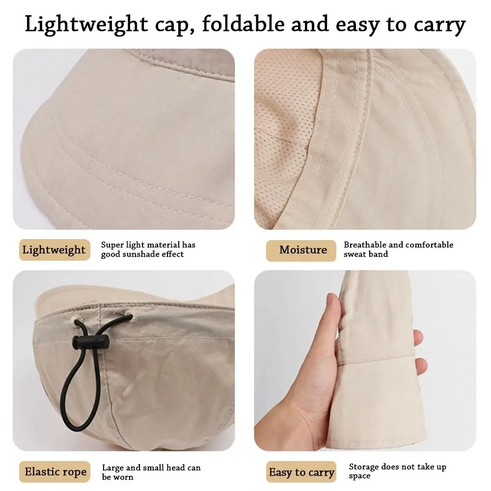 Foldable Wide Brim Ponytail Sun Hat Drawstring Adjustable Cap Summer Quick-dry Visor Fisherman Cap For Women Beach Hat