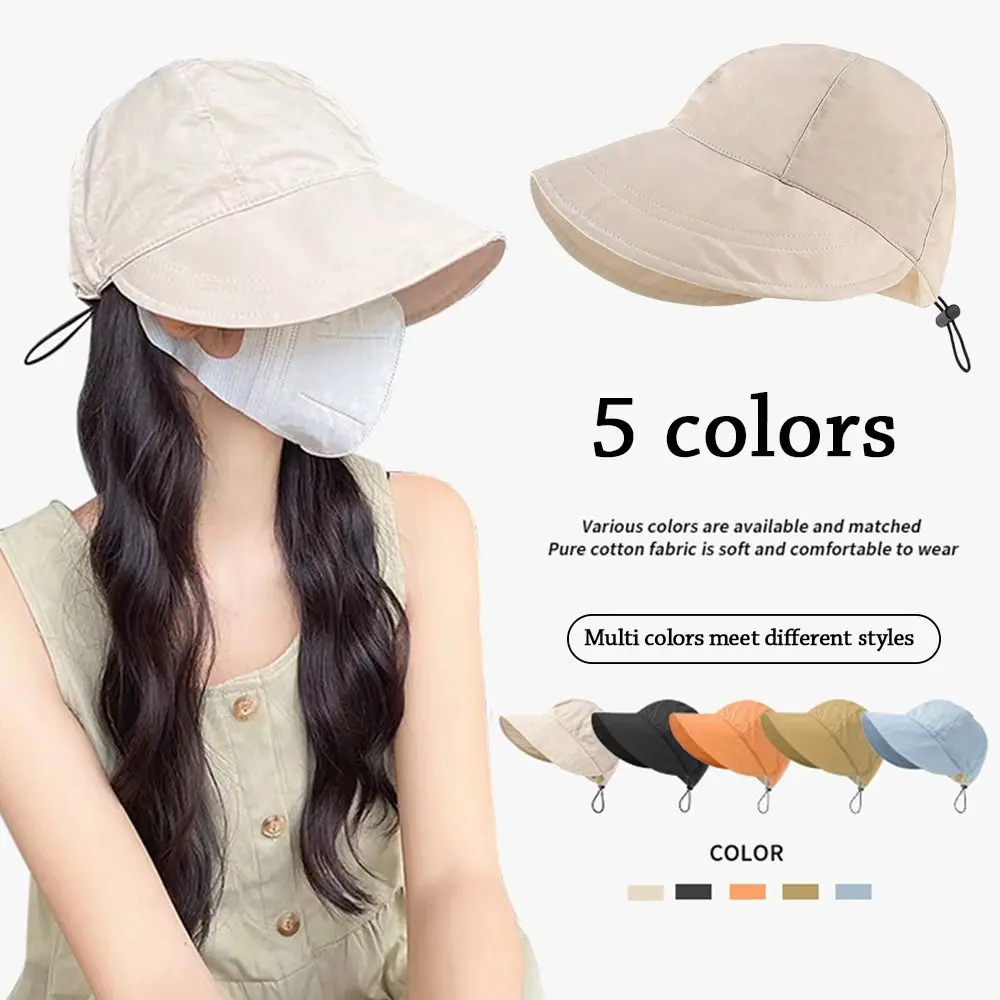 Foldable Wide Brim Ponytail Sun Hat Drawstring Adjustable Cap Summer Quick-dry Visor Fisherman Cap For Women Beach Hat
