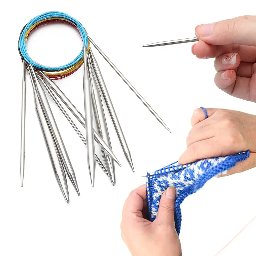 40/100cm Circular Knitting Needles Round Metal Circle Needles Stainless Steel Crochet Hook Weaving Needlework Sewing Pins