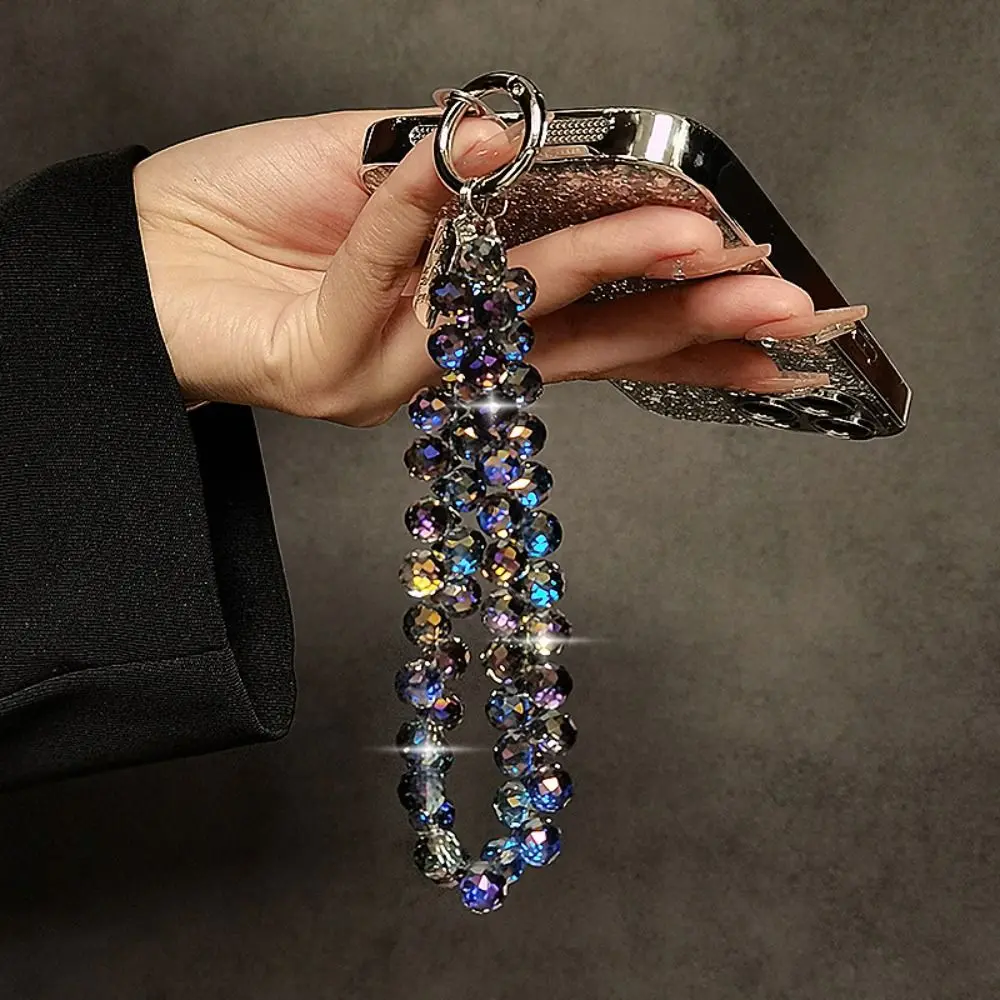 Glitter Crystal Bead Pendant Keychain for Women Colorful Mobile Phone Lanyard Chain Jewelry Girls Bag Accessories Key Chain Gift