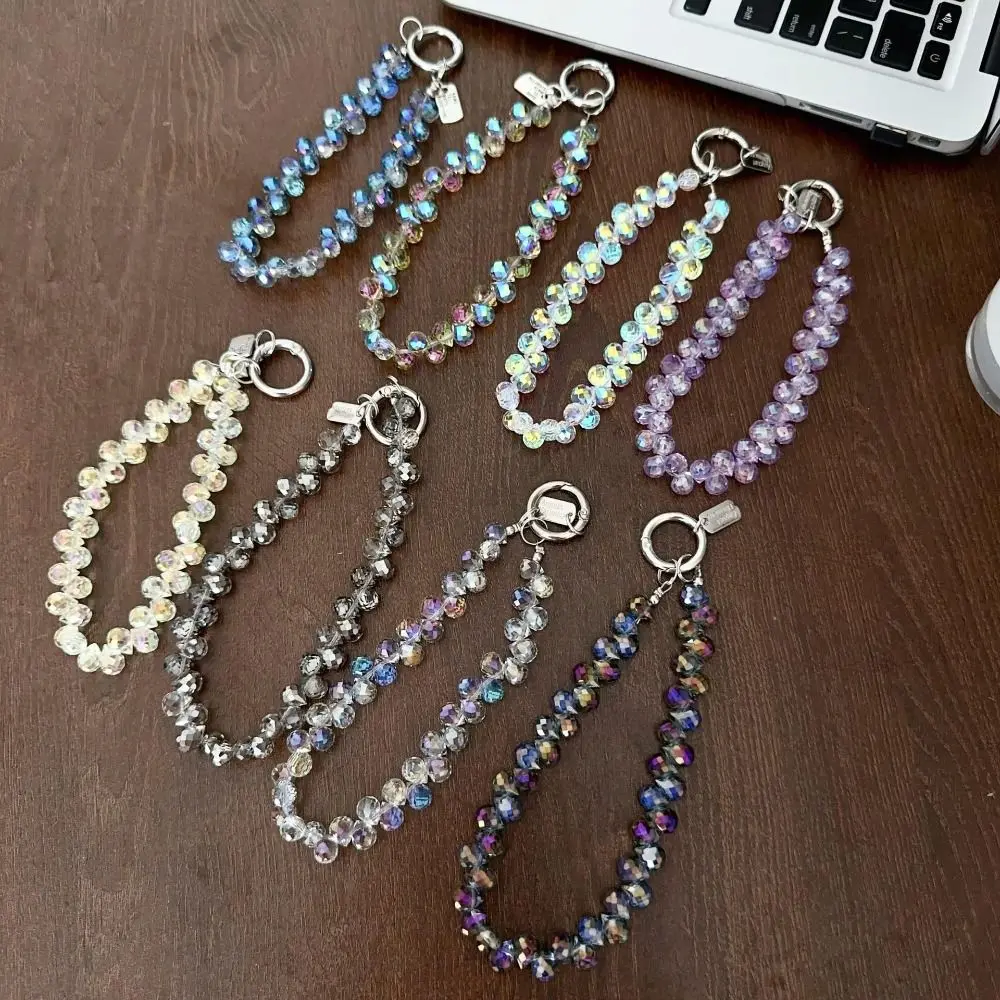 Glitter Crystal Bead Pendant Keychain for Women Colorful Mobile Phone Lanyard Chain Jewelry Girls Bag Accessories Key Chain Gift
