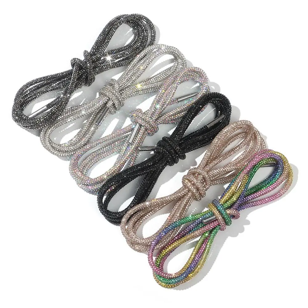 1PC Luxury Rhinestone Shoelaces Rainbow Diamond Shoe Laces Sneakers Laces Shoes Round Shoelace 100/120/140/160CM