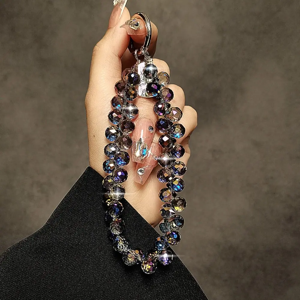 Glitter Crystal Bead Pendant Keychain for Women Colorful Mobile Phone Lanyard Chain Jewelry Girls Bag Accessories Key Chain Gift