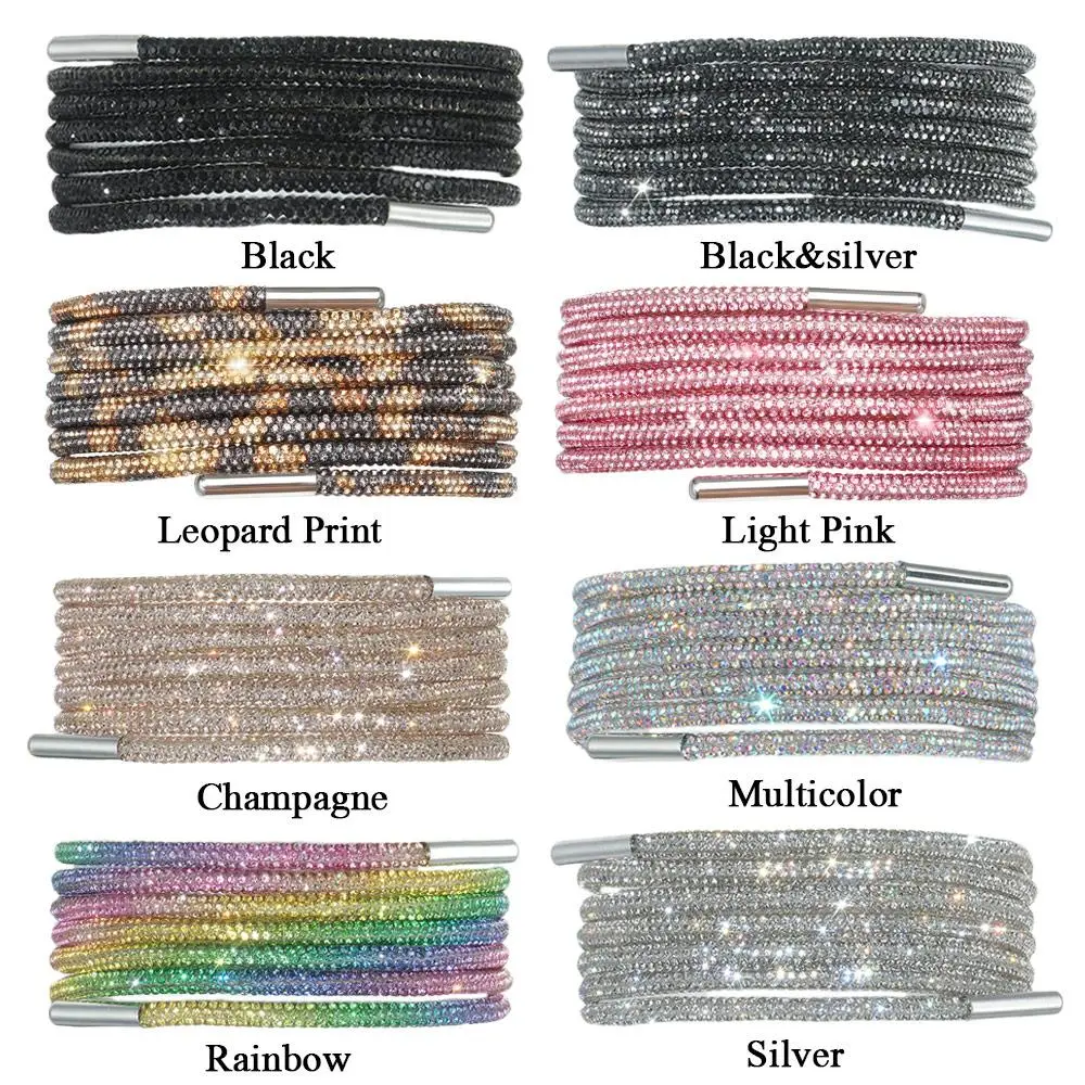 1PC Luxury Rhinestone Shoelaces Rainbow Diamond Shoe Laces Sneakers Laces Shoes Round Shoelace 100/120/140/160CM