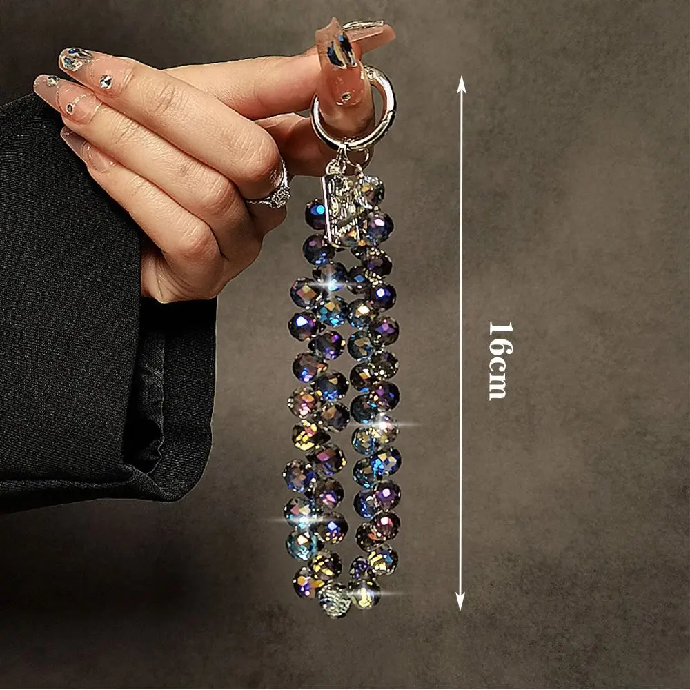 Glitter Crystal Bead Pendant Keychain for Women Colorful Mobile Phone Lanyard Chain Jewelry Girls Bag Accessories Key Chain Gift