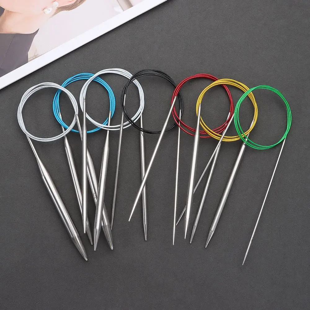 40/100cm Circular Knitting Needles Round Metal Circle Needles Stainless Steel Crochet Hook Weaving Needlework Sewing Pins