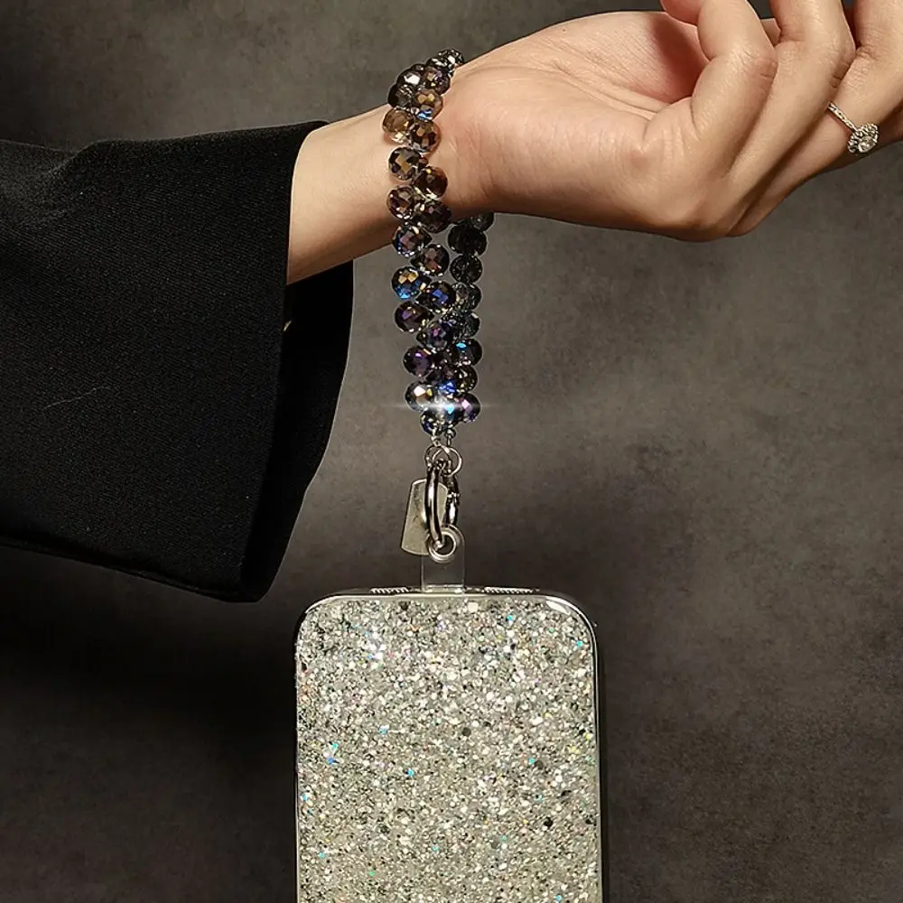 Glitter Crystal Bead Pendant Keychain for Women Colorful Mobile Phone Lanyard Chain Jewelry Girls Bag Accessories Key Chain Gift
