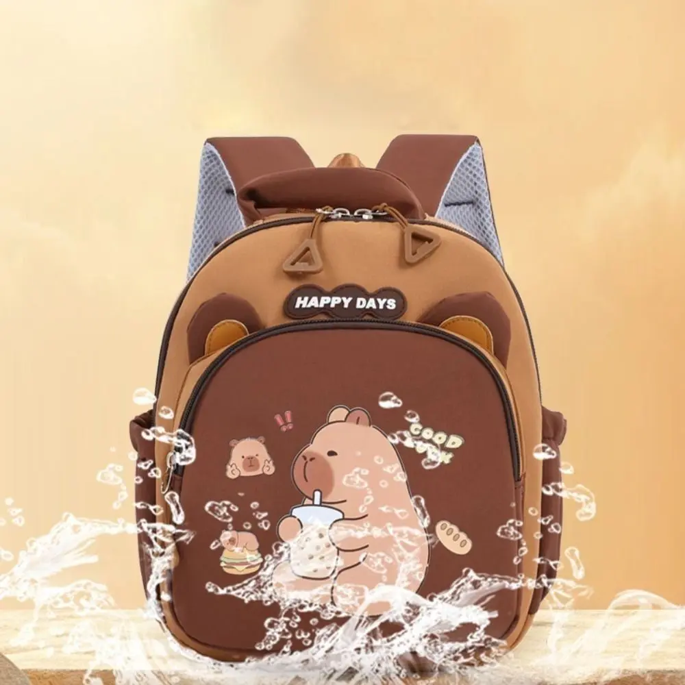 Kawaii Cartoon Capybara Backpack Large Capacity Nylon Capybara School Bag Multi-Pockets Lightweight Kindergarten Backpack