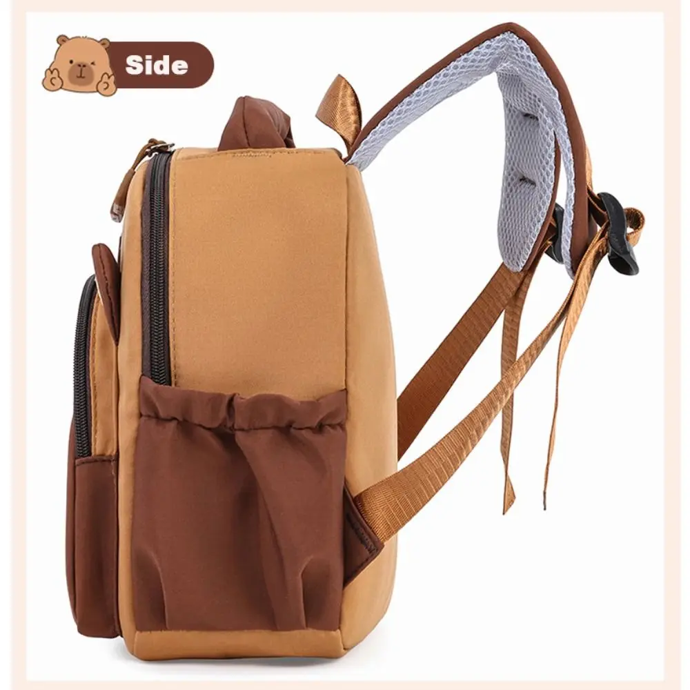 Kawaii Cartoon Capybara Backpack Large Capacity Nylon Capybara School Bag Multi-Pockets Lightweight Kindergarten Backpack