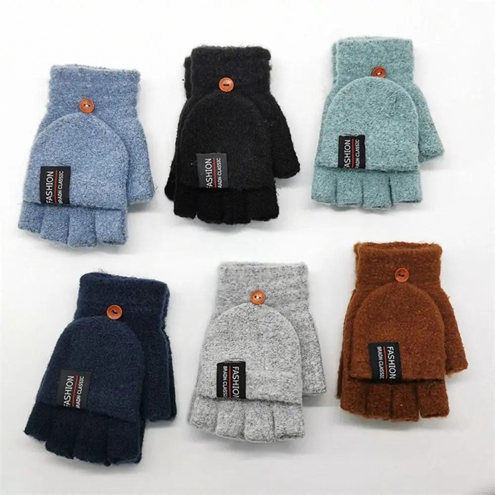 Unisex Winter Flip Mittens Warm Knitted Fingerless Gloves for Men Women Student Half Finger Gloves Thicken Winter Gloves
