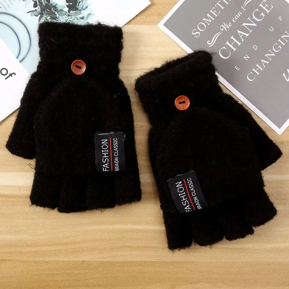 Unisex Winter Flip Mittens Warm Knitted Fingerless Gloves for Men Women Student Half Finger Gloves Thicken Winter Gloves