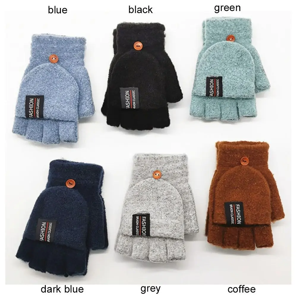 Unisex Winter Flip Mittens Warm Knitted Fingerless Gloves for Men Women Student Half Finger Gloves Thicken Winter Gloves