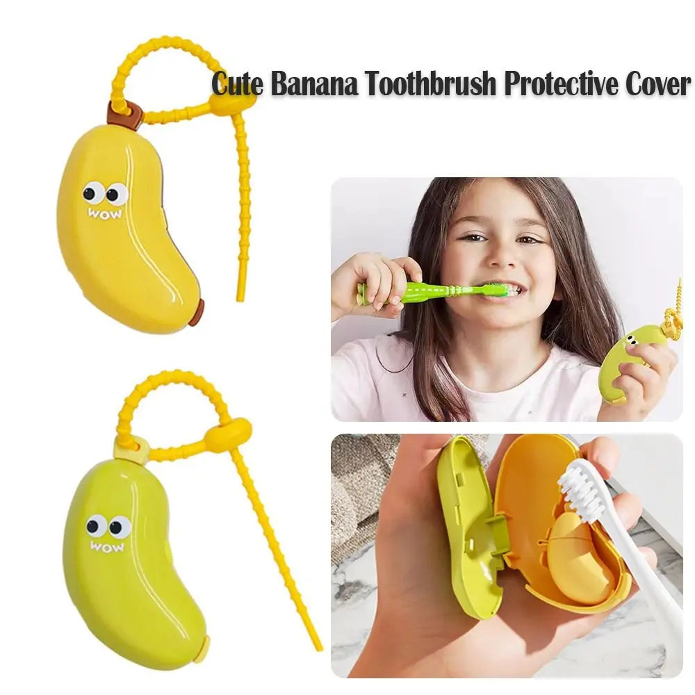 Plastic Toothbrush Head Protective Cover Brush Protect Banana Shape Toothbrush Case Cap 2in1 Portable