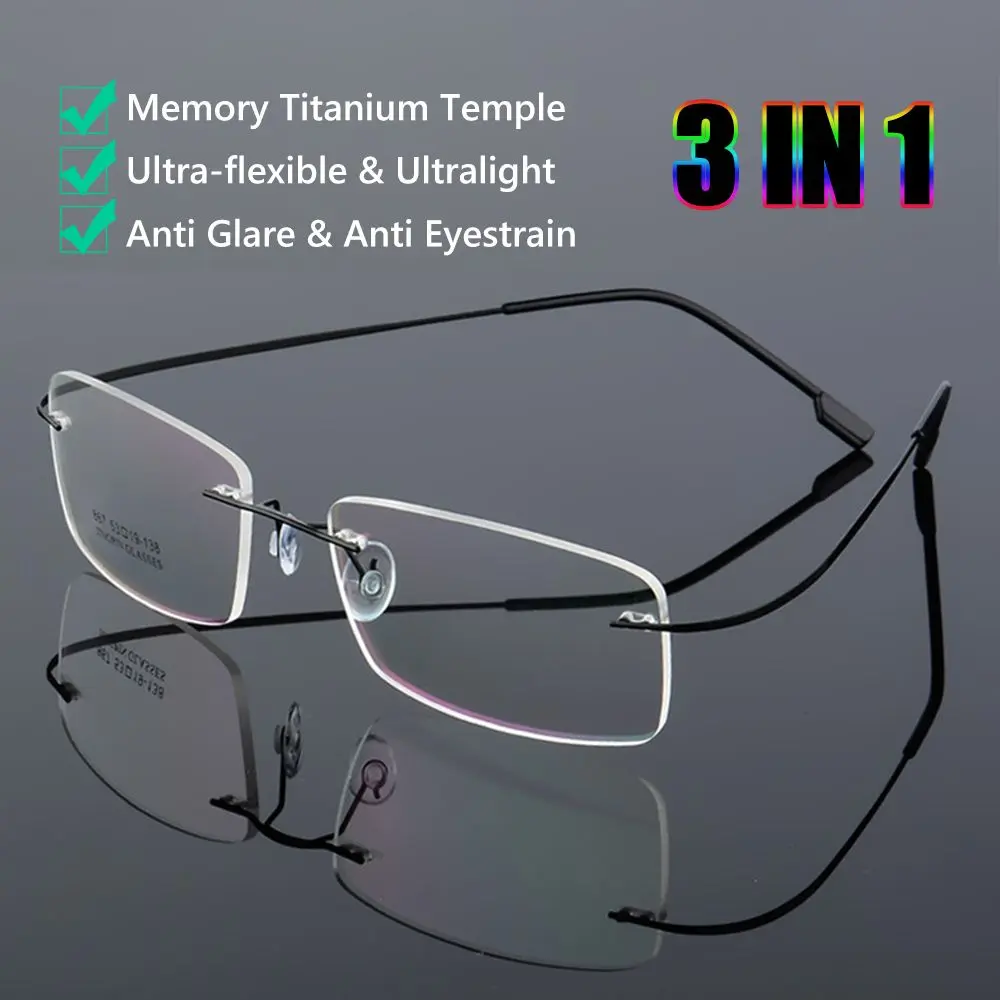 Flexible Ultralight Rimless Reading Glasses for Men Women Memory Titanium Magnetic Presbyopic Eyeglasses Strength +1.0~+4.0