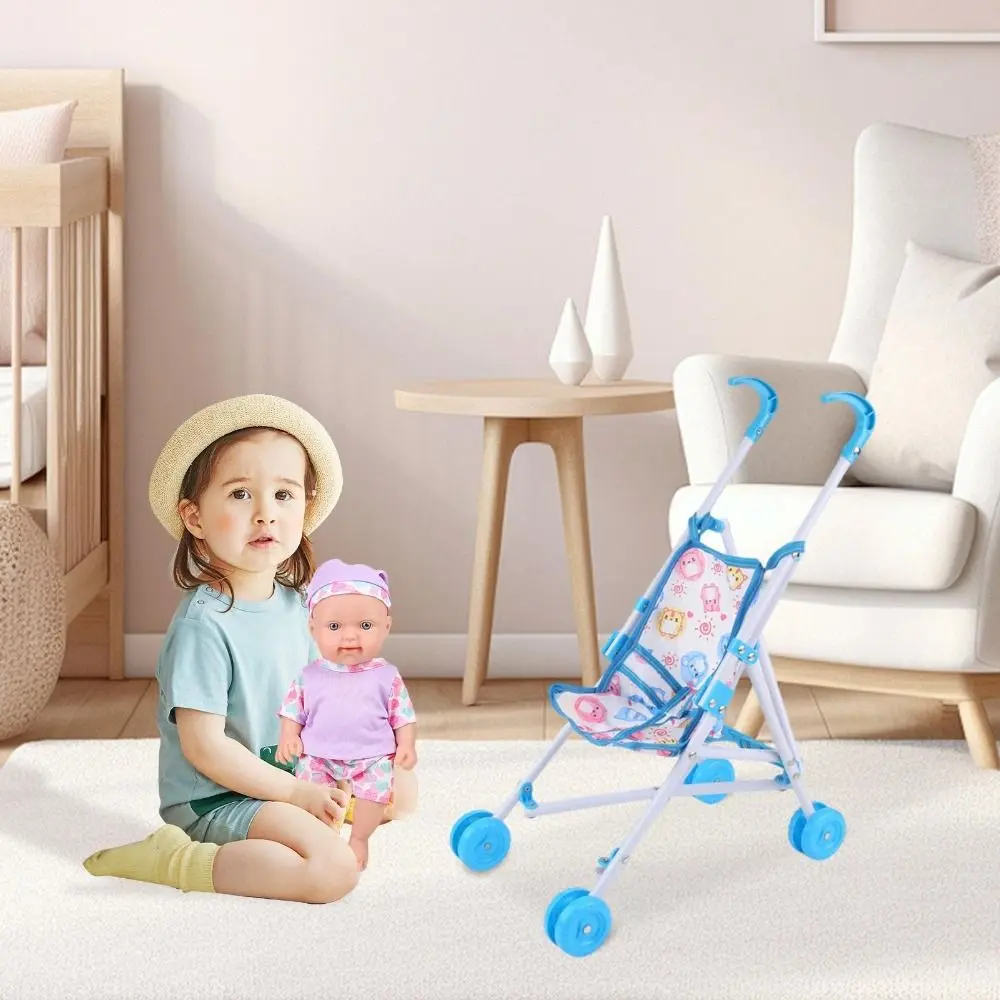 Durable Interactive Dolls Pram Pretend Play Toys Plastic Baby Stroller Stable Doll Accessories for Boys Girls Babies