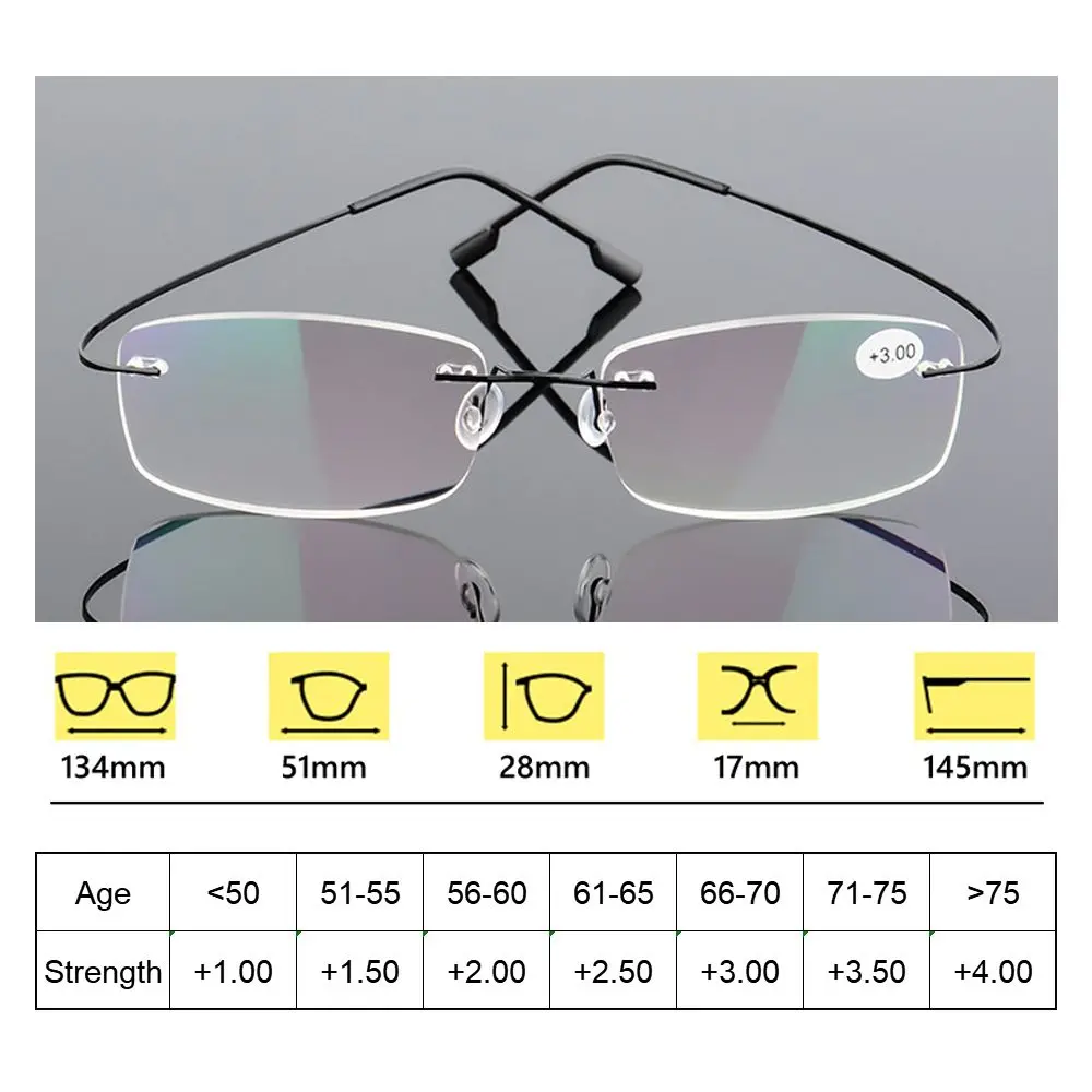 Flexible Ultralight Rimless Reading Glasses for Men Women Memory Titanium Magnetic Presbyopic Eyeglasses Strength +1.0~+4.0
