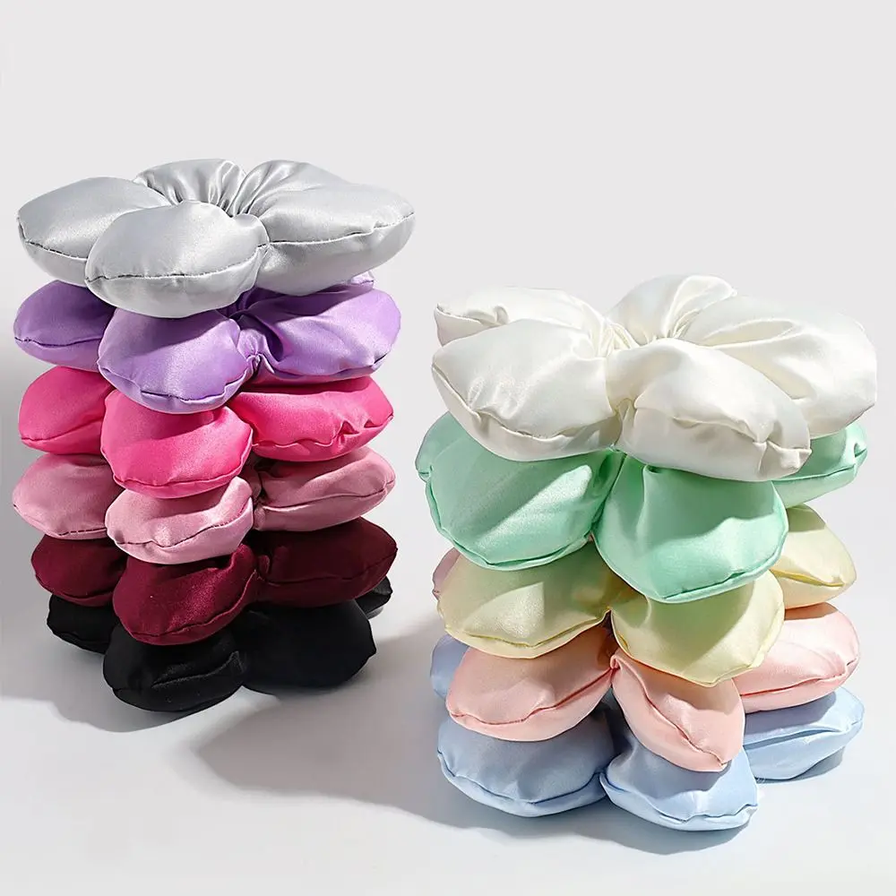 Fashion Sponge Flower Satin Hair Scrunchies Large Elastic Hair Bands Elegant Hair Accessories for Women