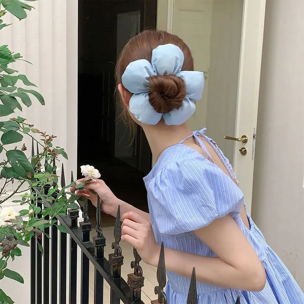 Fashion Sponge Flower Satin Hair Scrunchies Large Elastic Hair Bands Elegant Hair Accessories for Women