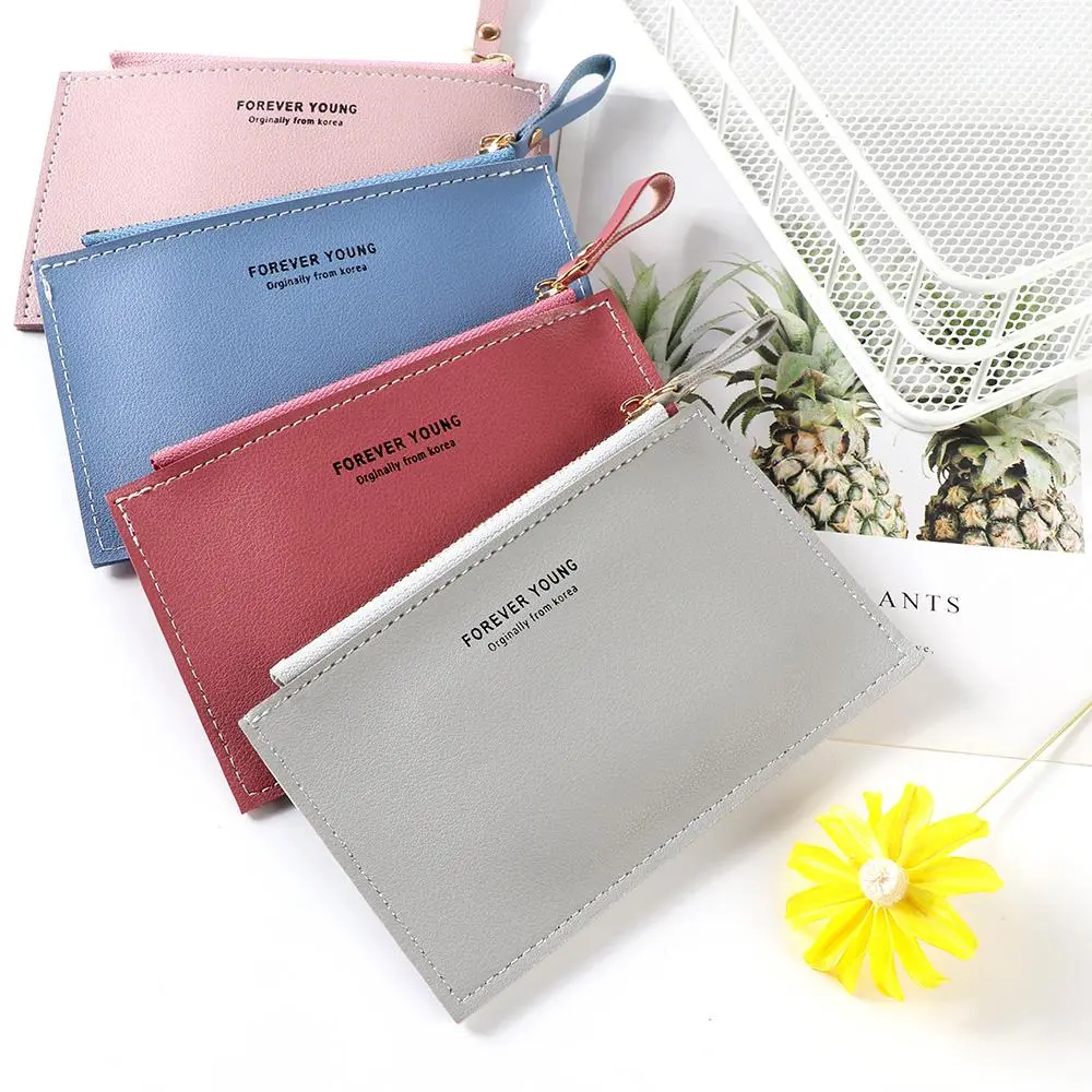 Men Women PU Zipper Mini Wallet Cash ID Card Credit Card Holder Pure Color Mini Business Card Case Name Card Holder Holiday Gift