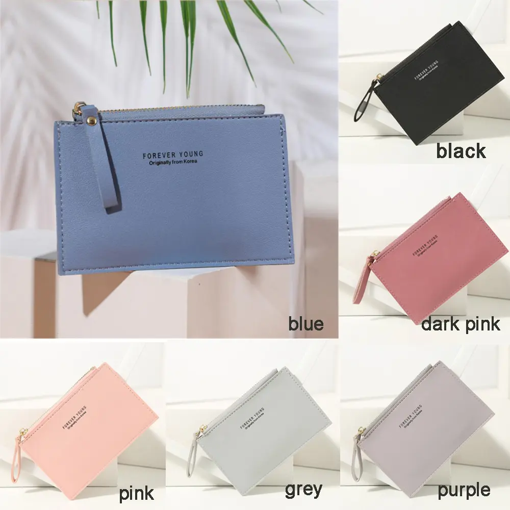 Men Women PU Zipper Mini Wallet Cash ID Card Credit Card Holder Pure Color Mini Business Card Case Name Card Holder Holiday Gift