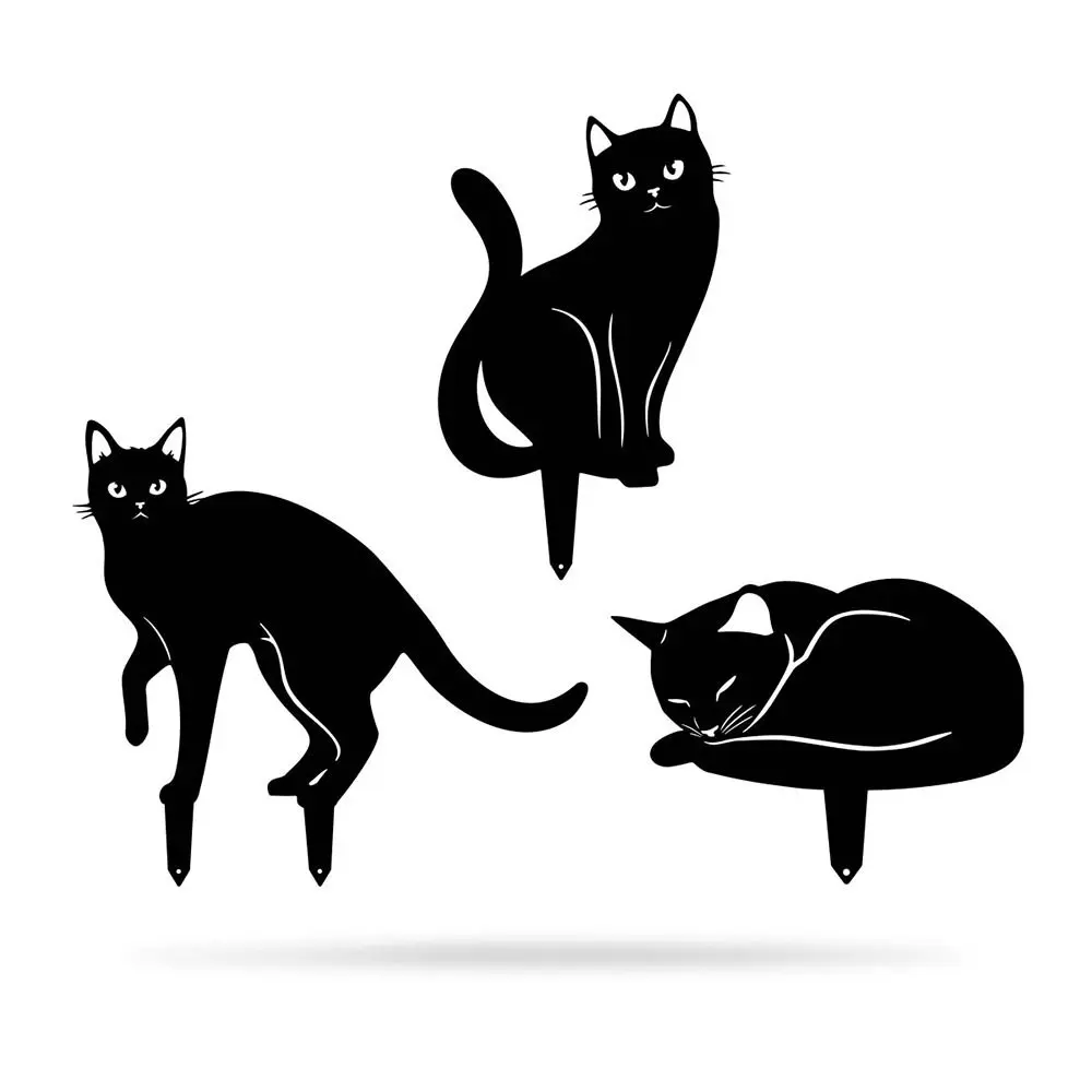 Iron Art Black Cat Garden Statue Silhouette Sculpture Outdoor Garden Backyard Decoration Waterproof Cat Figurine Yard Art
