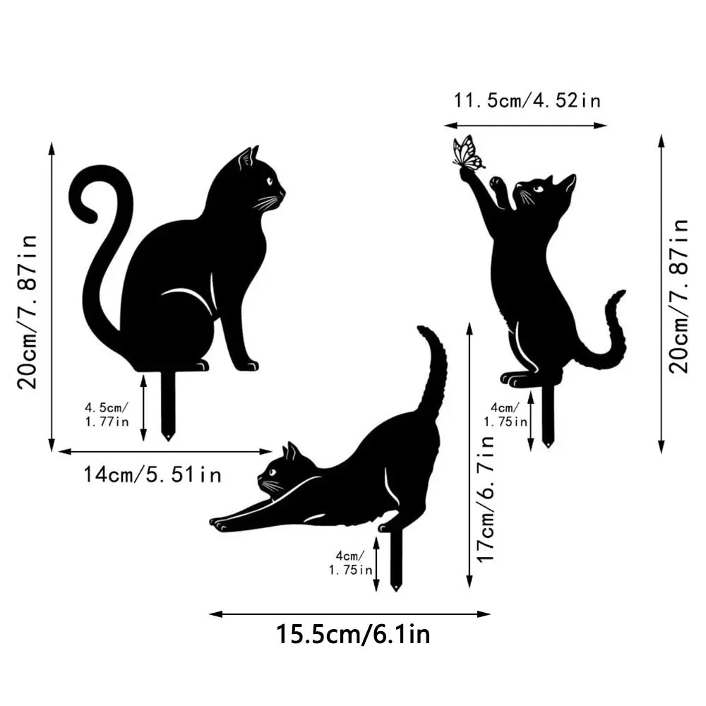 Iron Art Black Cat Garden Statue Silhouette Sculpture Outdoor Garden Backyard Decoration Waterproof Cat Figurine Yard Art