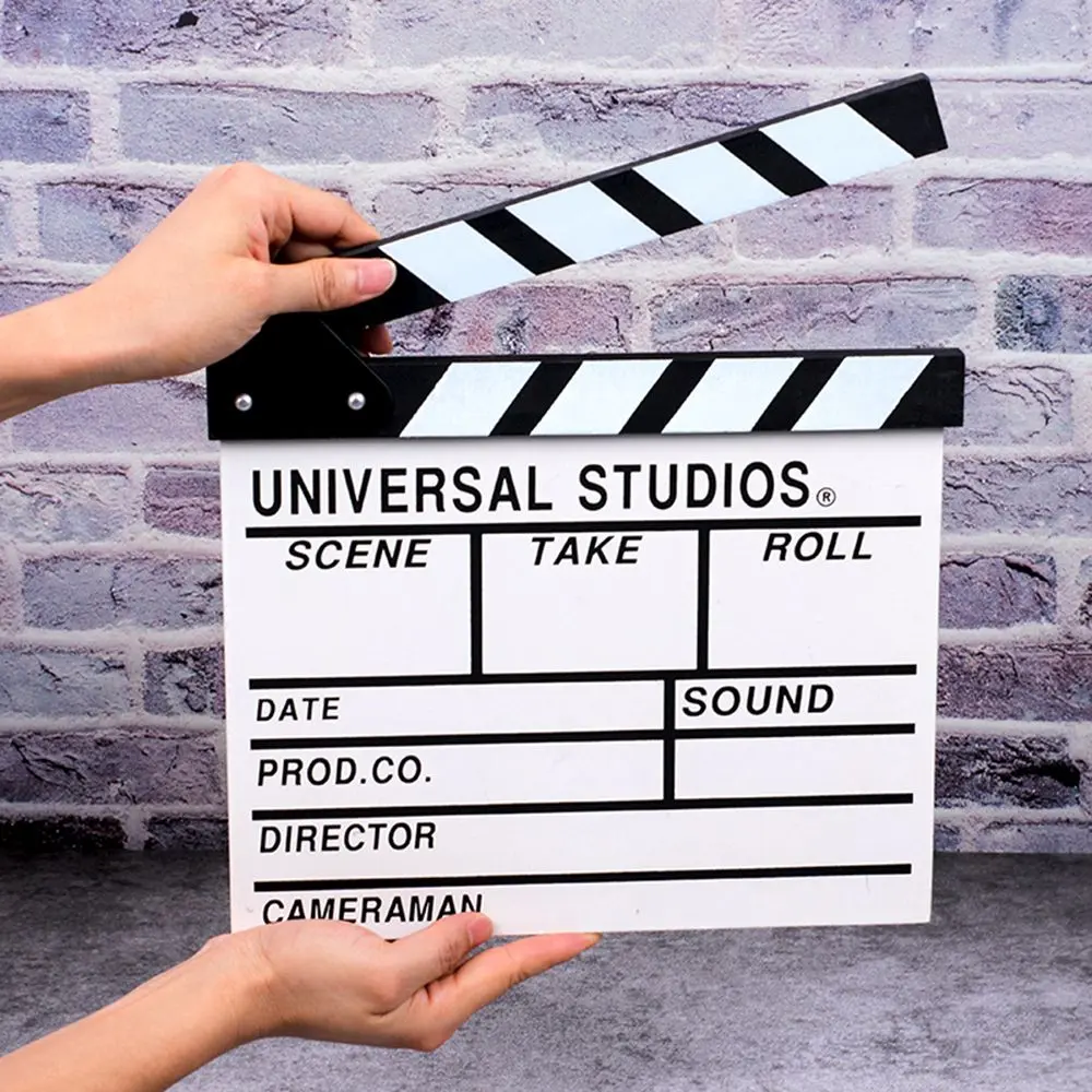 30 x 27cm Director Video Scene Clapperboard Wooden TV Movie Cinema Clapboard Photography Prop for Vlog Hanging Decoration