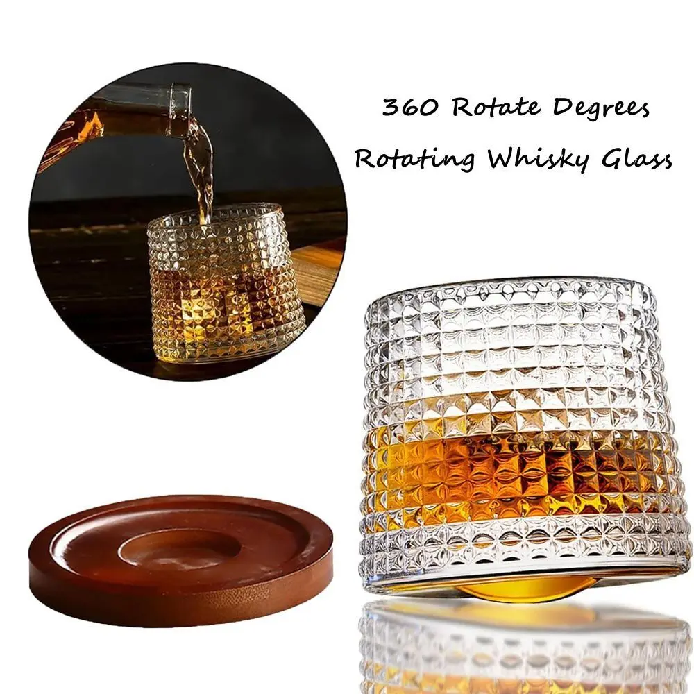 Whiskey Glasses Rotating Whisky Glass with Base 360 Rotate Degrees Crystal Rum Glass for Cocktail Party Drinking Glass