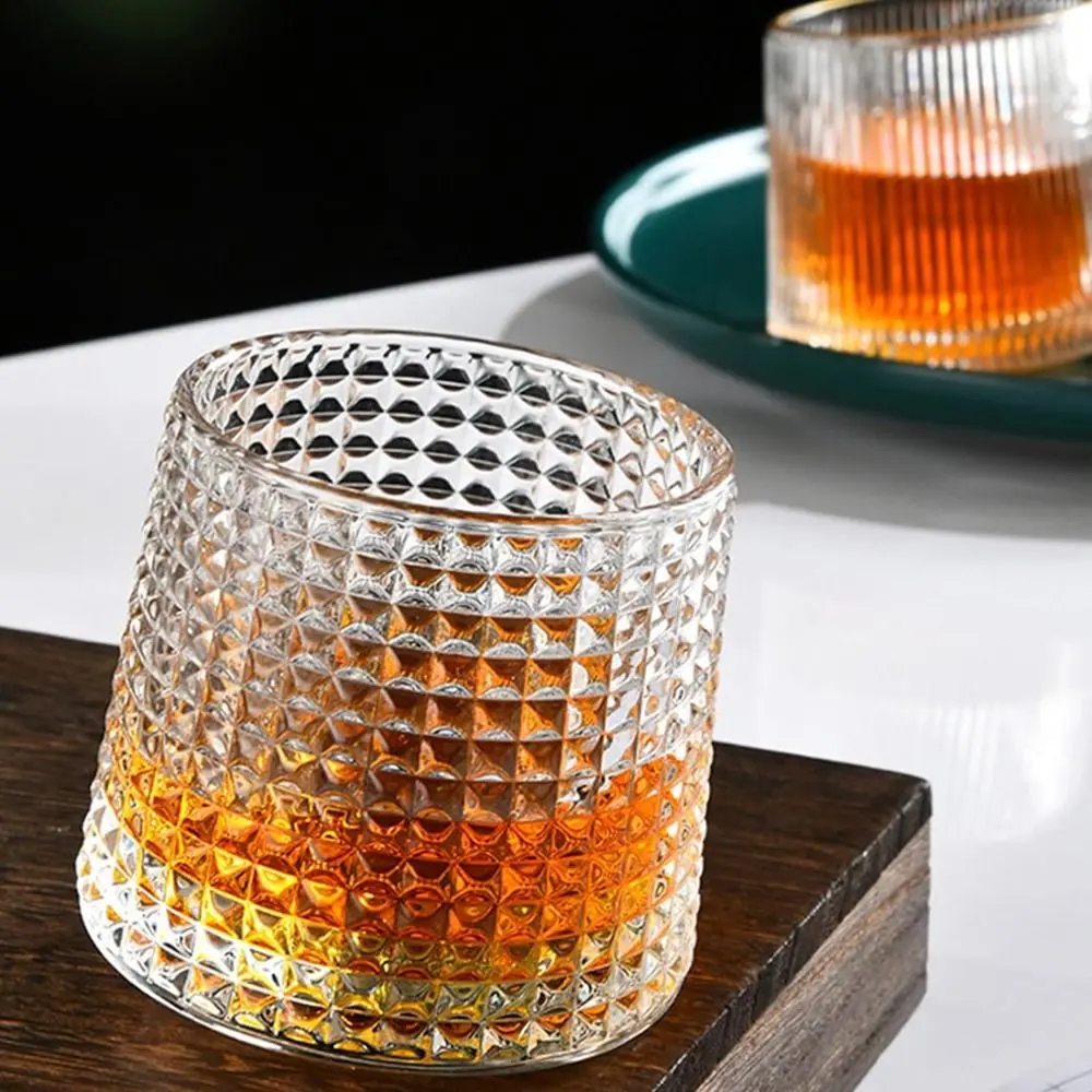 Whiskey Glasses Rotating Whisky Glass with Base 360 Rotate Degrees Crystal Rum Glass for Cocktail Party Drinking Glass