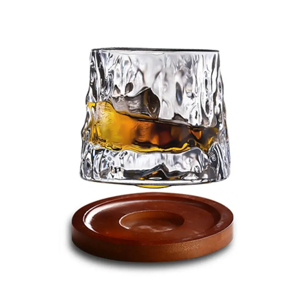 Whiskey Glasses Rotating Whisky Glass with Base 360 Rotate Degrees Crystal Rum Glass for Cocktail Party Drinking Glass