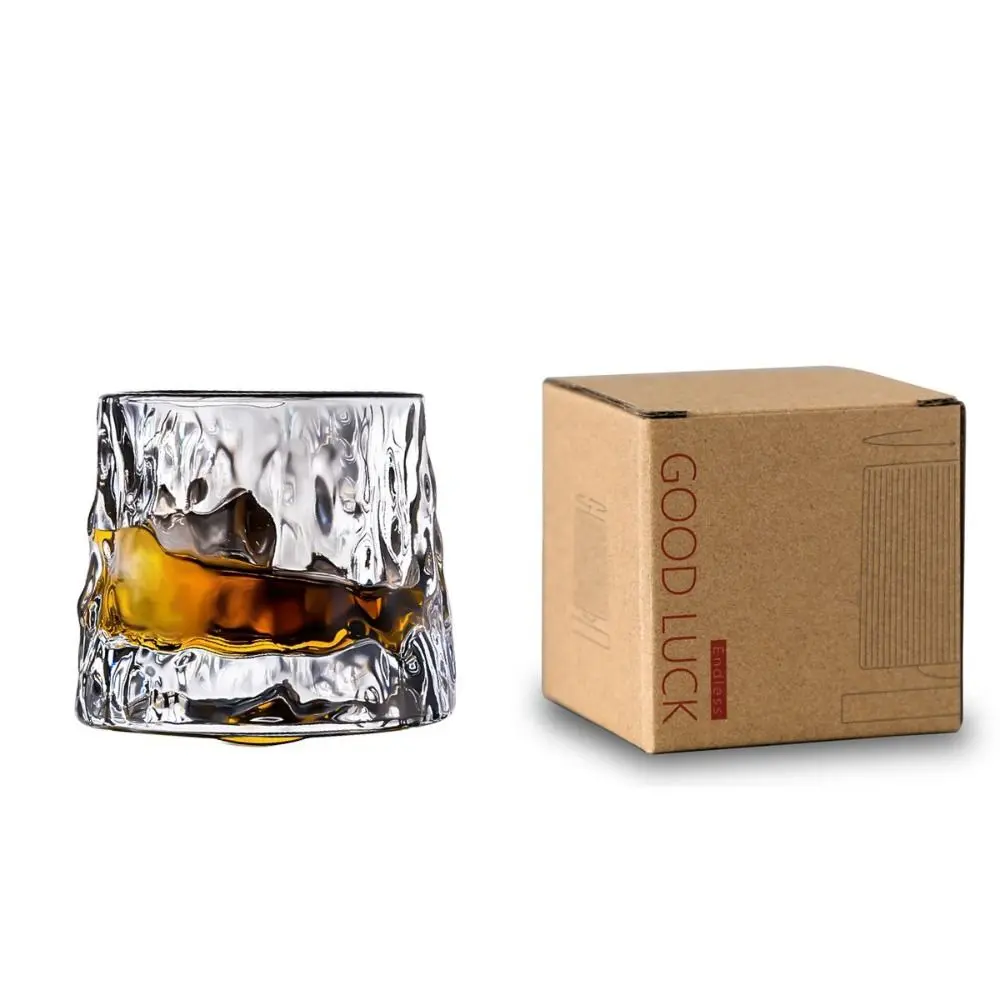 Whiskey Glasses Rotating Whisky Glass with Base 360 Rotate Degrees Crystal Rum Glass for Cocktail Party Drinking Glass