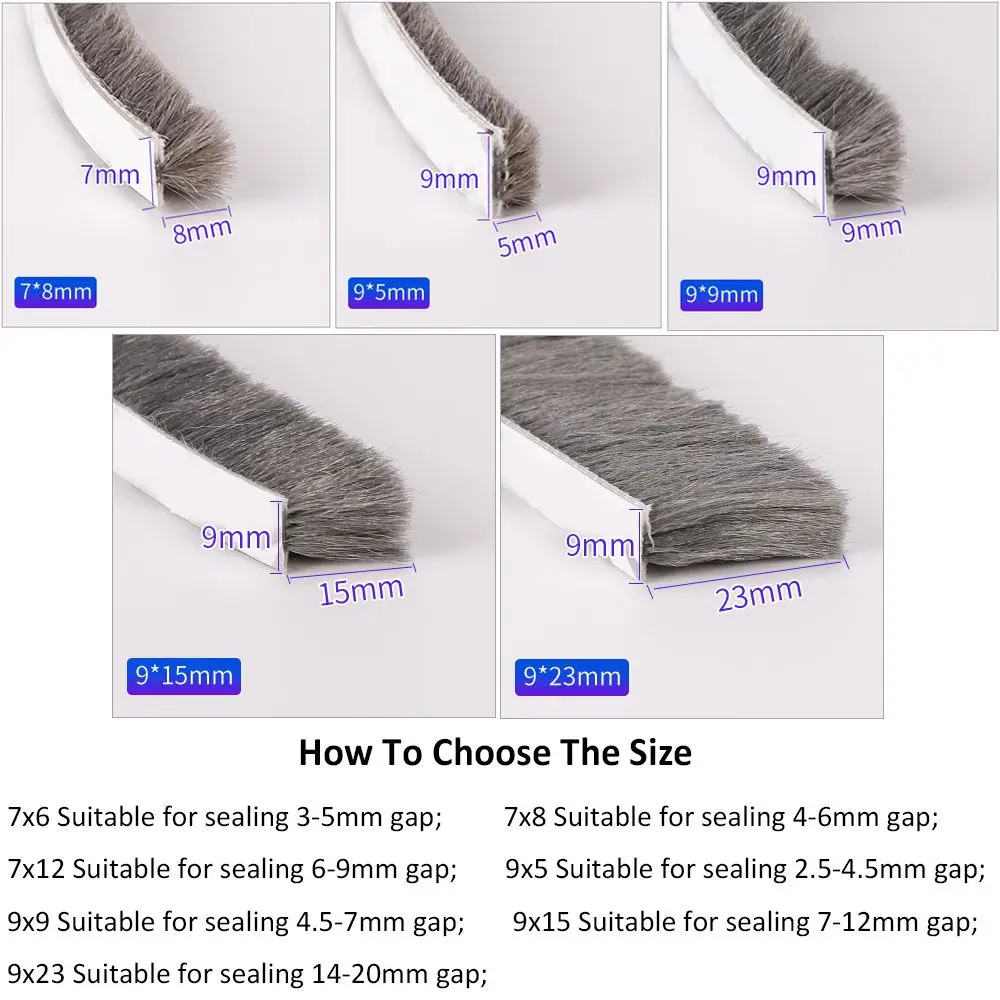 5 Meters Brush Strip Self Adhesive Door Window Sealing Strip Home Door Window Sound Insulation Wind-proof Strip Gasket