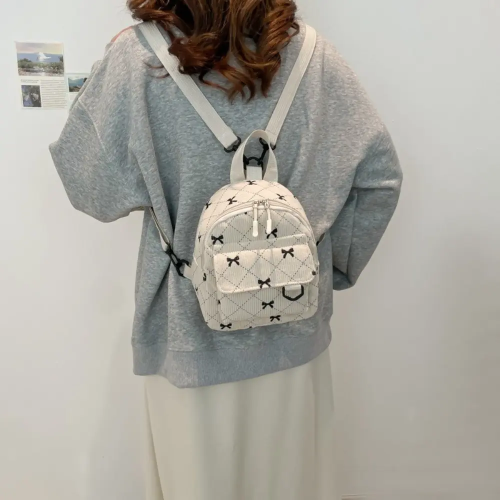 Mini Backpack Sweet Bowknot Printed Shoulder Bag Travel Cosmetic Storage Bag  Korean Ins Student Bookbags Casual Rucksack