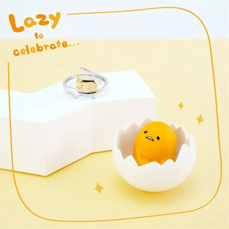 Gudetama Finger Rings Earring Women Fashion Alloy Ear Stud Ring Jewelry Decoration Cute Girls Ring Earrings Accessories Gifts